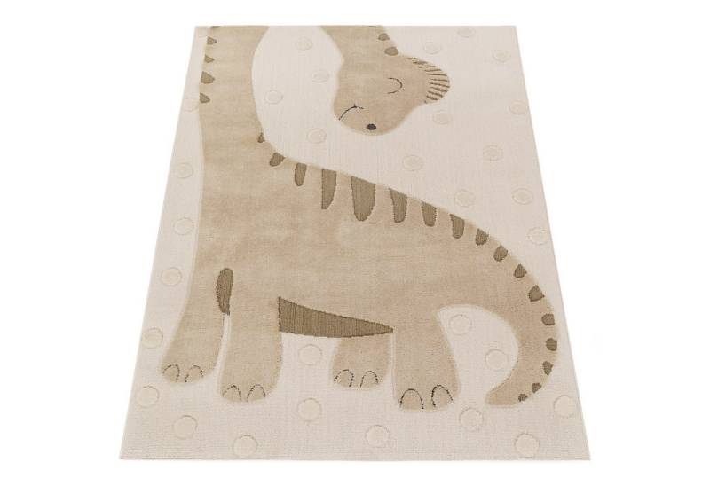 KADIMA DESIGN Kinderteppich kleiner Dinosaurier Kinderzimmer schmutzabweisend Teppich Kinder, Läufer, Höhe: 21 mm, Florhöhe: 17 mm, 100% Polyester, Läufer, 80x150cm, Beige von KADIMA DESIGN