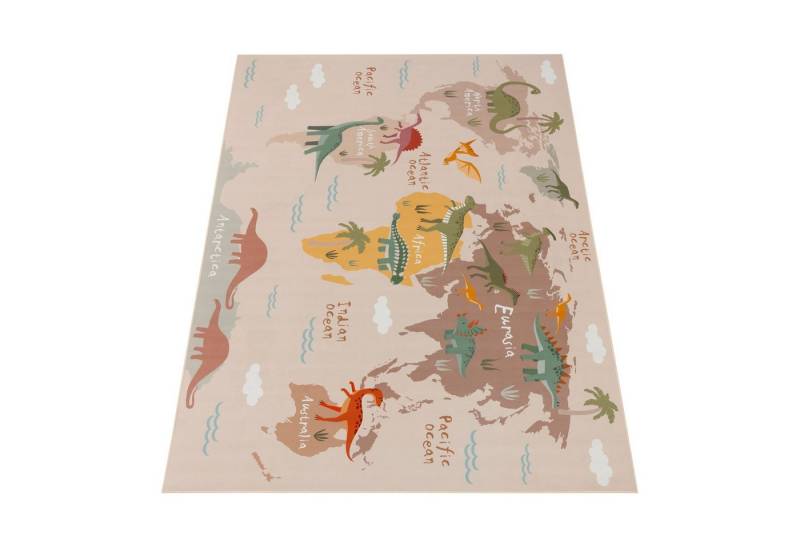 KADIMA DESIGN Kinderteppich waschmaschinenwaschbar Dinosaurier‑Weltkarten‑Muster Kinderteppich, Rechteckig, Höhe: 4 mm, 100% Polyester, Rücken aus Felt + Dots, Rechteckig, 80x150cm, Beige KADIMA DESIGN Kinderteppich waschmaschinenwaschbar Dinosaurier‑Weltkarten‑Muster Kinderteppich, Rechteckig, Höhe: 4 mm, 100% Polyester, Rücken aus Felt + Dots, Rechteckig, 80x150cm, Beige von KADIMA DESIGN
