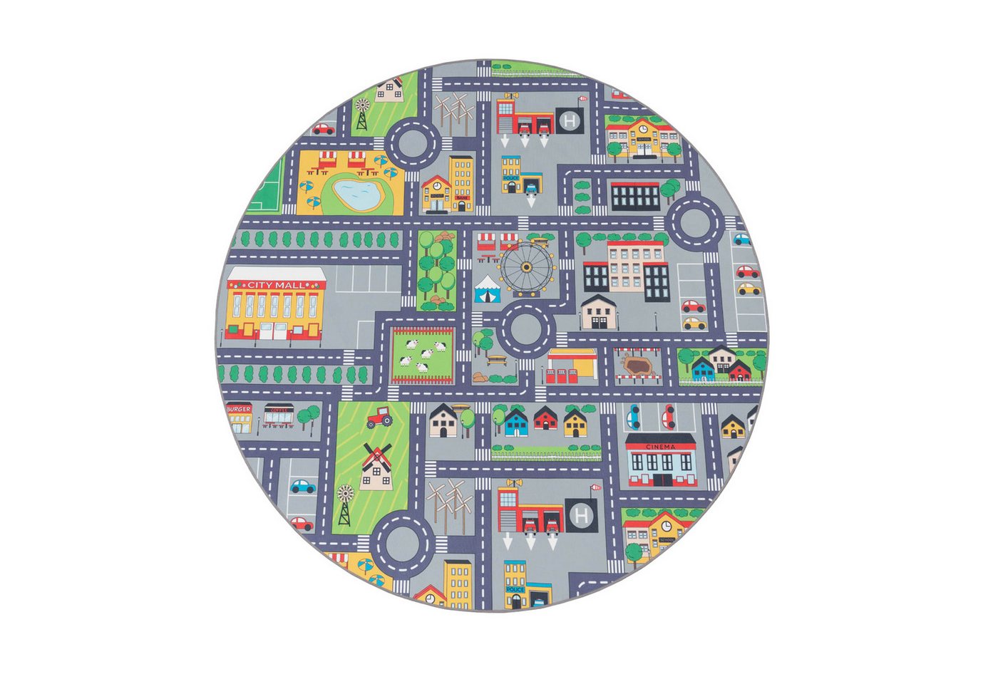 KADIMA DESIGN Kinderteppich waschmaschinenwaschbar Stadt‑Land‑Karten‑Muster Kinderteppich, Rund, Höhe: 4 mm, 100% Polyester, Rücken aus Felt + Dots, Rund, 160Dcm, Grau KADIMA DESIGN Kinderteppich waschmaschinenwaschbar Stadt‑Land‑Karten‑Muster Kinderteppich, Rund, Höhe: 4 mm, 100% Polyester, Rücken aus Felt + Dots, Rund, 160Dcm, Grau von KADIMA DESIGN