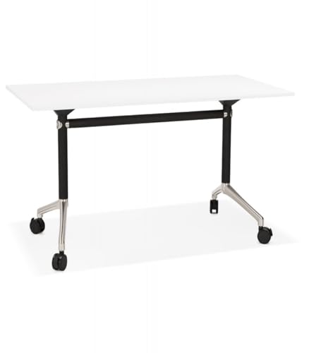 Klappschreibtisch FLEXO Weiß Holz Metall | Mobiler Schreibtisch mit Rollen | Designer Büromöbel für kleine Räume | Modernes Arbeitsplatz System | 140x70x73 cm | Platzsparende Workstation von KADIMA DESIGN