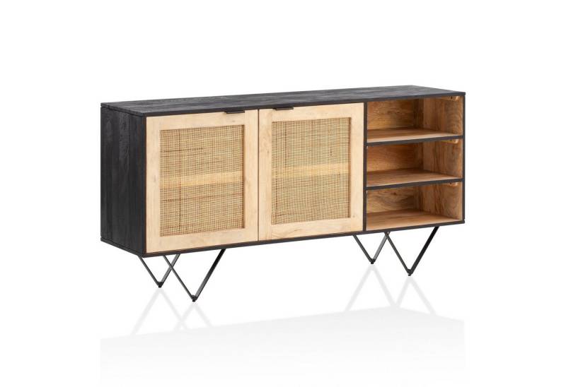 KADIMA DESIGN Kommode Sideboard 145x75x40 cm Mango Massivholz / Rattan Kommode mit 2 Türen, (Regal, Anrichte Rohrgeflecht), Hoher Kommodenschrank Schwarz / Braun, Standschrank Wohnzimmer mit von KADIMA DESIGN