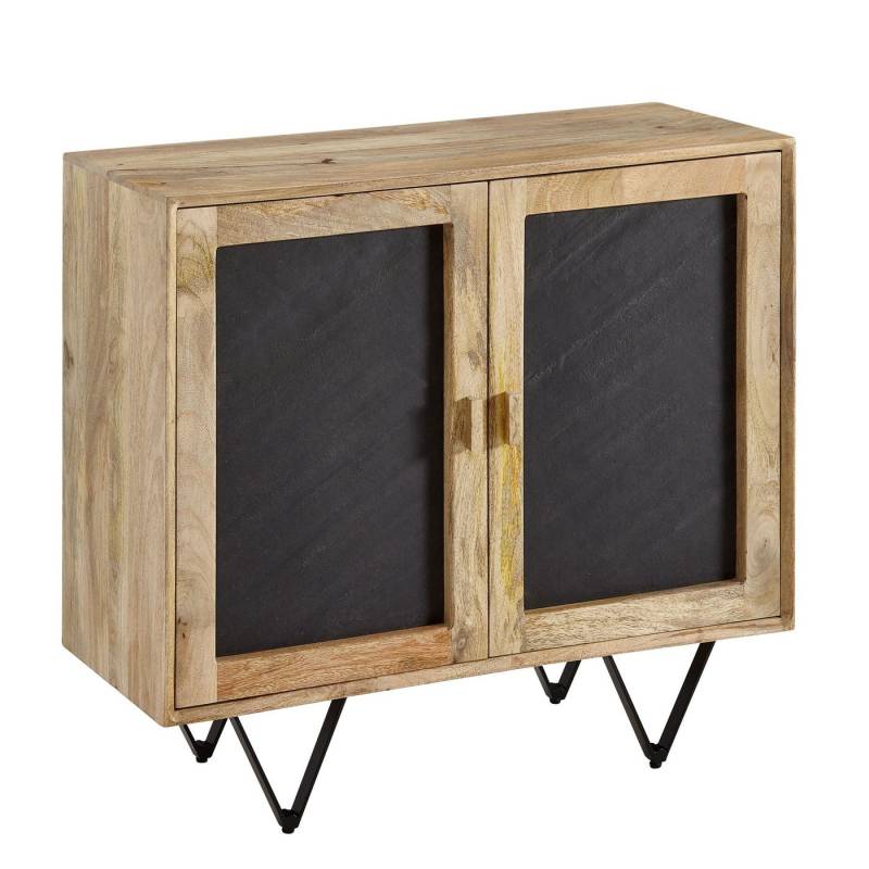 KADIMA DESIGN Kommode Sideboard 80x75x35 cm Mango Massivholz / Stein-Optik Anrichte Braun, (Standschrank Mehrzweckkommode mit Metallgestell), Kommode mit 2 Türen, Kleiner Kommodenschrank Holz Massiv von KADIMA DESIGN