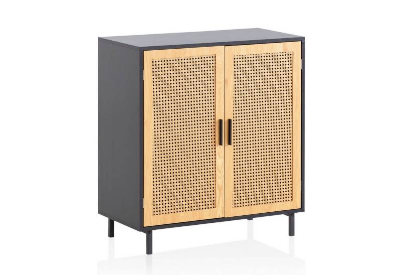 KADIMA DESIGN Kommode Sideboard 80x86,5x40 cm Kommode Schwarz mit Wiener Geflecht, Hoher (Anrichte Rattan), Kommodenschrank Zeitlos, Standschrank Wohnzimmer mit 2 Türen von KADIMA DESIGN