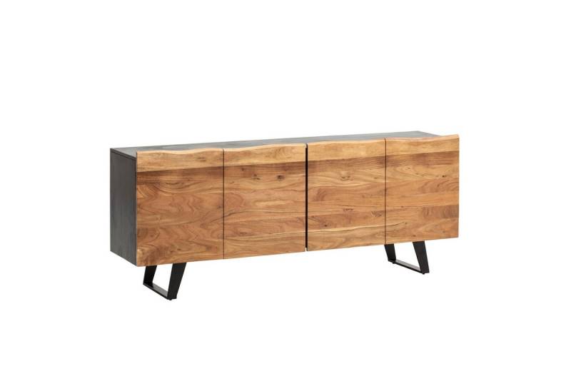 KADIMA DESIGN Kommode Sideboard Akazie Massivholz 180x75x45 cm Anrichte Schwarz mit (Standschrank Wohnzimmer mit Metallbeine), Baumkante, Kommode mit Türen, Kommodenschrank Flurschrank Modern von KADIMA DESIGN
