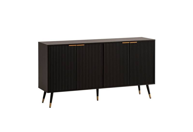 Wohnling Kommode Sideboard 150x81x39 cm Anrichte Schwarz mit Eiche-Dekor, Kommode mit (Türen, Kommodenschrank Flurschrank Modern, Standschrank Wohnzimmer), Türen, Kommodenschrank Flurschrank Modern, Standschrank Wohnzimmer von Wohnling