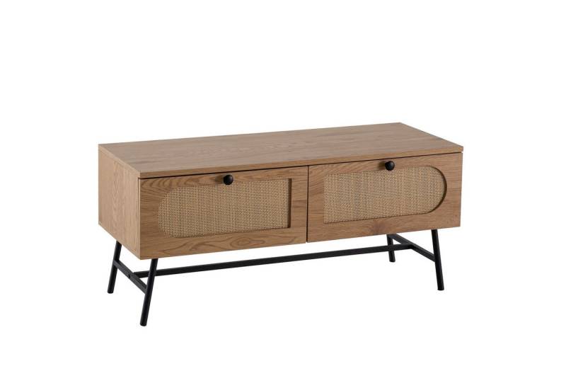 KADIMA DESIGN Lowboard Lowboard 100x45x40 cm TV-Kommode mit Eiche-Dekor & Rattan, Design (Fernsehkommode Wohnzimmer), TV-Schrank Hoch mit Schubladen, Fernsehtisch Fernsehschrank von KADIMA DESIGN