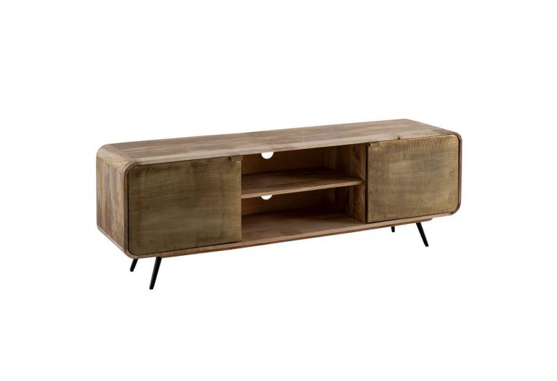KADIMA DESIGN Lowboard Lowboard Mango Massivholz 160x55x41 cm TV-Kommode mit zwei punzierten (Fernsehkommode Wohnzimmer), Türen, Design TV-Schrank Hoch, Fernsehtisch Fernsehschrank Modern von KADIMA DESIGN