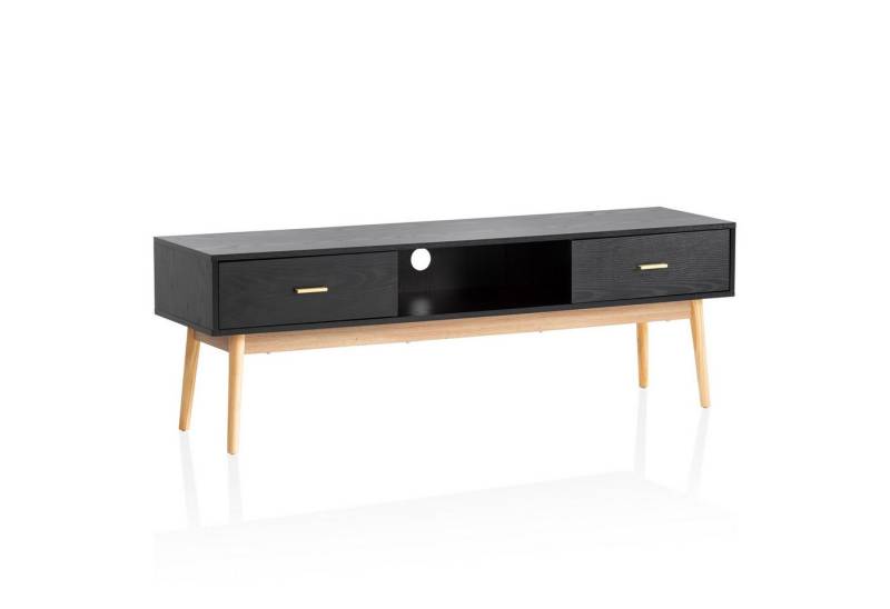 KADIMA DESIGN Lowboard Lowboard Schwarz mit Eiche-Dekor 150x50x40 cm TV-Kommode Modern, (Ablagefach, Fernsehkommode Wohnzimmer), Design TV-Schrank Hoch, Fernsehtisch Fernsehschrank mit Schubladen & von KADIMA DESIGN