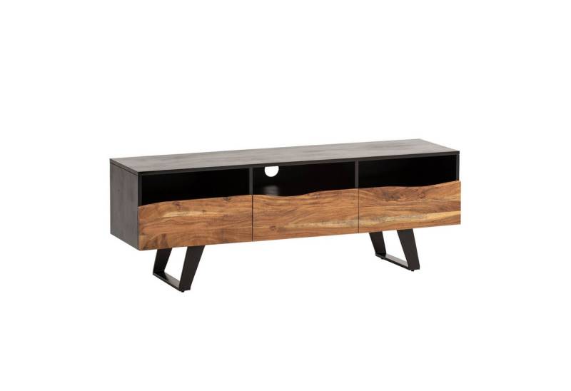 Wohnling Lowboard Lowboard Akazie Massivholz 140x50x40 cm Baumkante TV-Kommode Schwarz, (Design TV-Schrank Hoch mit Schublade, Fernsehtisch Fernsehschrank), Design TV-Schrank Hoch mit Schublade, Fernsehtisch Fernsehschrank von Wohnling