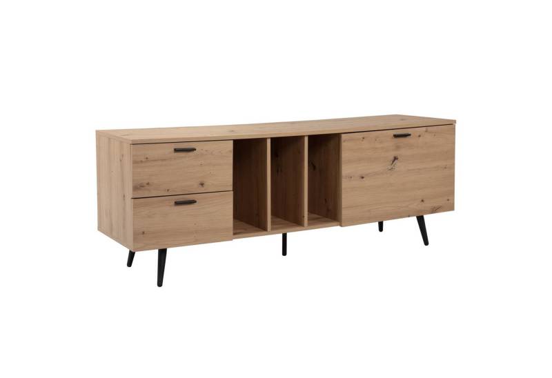 Wohnling Lowboard Lowboard Eiche-Dekor 150x55x40 cm Design TV-Kommode Modern, (TV-Schrank Hoch, Fernsehtisch Fernsehschrank mit Tür & Schubladen), TV-Schrank Hoch, Fernsehtisch Fernsehschrank mit Tür & Schubladen von Wohnling