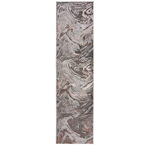 KADIMA DESIGN Luxuriöser Wohnzimmer Teppich Ouse Joy, Metallische Marmorierung Farbe: Rosa-Grau, Größe: 80x300 cm von KADIMA DESIGN