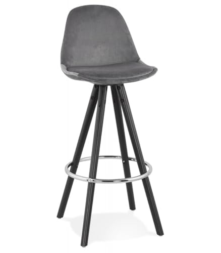 Mittelhoher Hocker aus Holz mit Samtbezug | Küchenhocker mit Fußstütze aus Chrom | Snackhocker mit robustem Design | Industrie Stil | 41x41x87 cm Sitzhöhe 65 cm | Spirit Mini Kollektion von KADIMA DESIGN