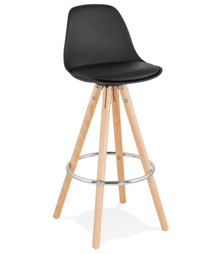 Barhocker aus Holz und Kunststoff 75cm Sitzhöhe | Skandinavischer Snackhocker mit gepolsterter Rückenlehne | Halbhoher Hocker mit Fußstütze | Modernes Design | 42x42x85 cm | Tatami Mini Kollektion von KADIMA DESIGN