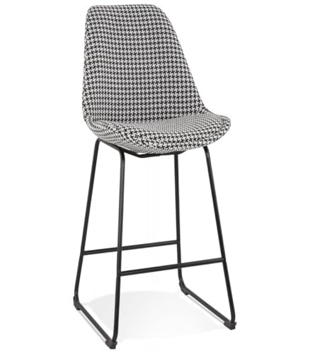 Hochstuhl mit Hahnentrittmuster Stoff | Küchenhocker mit schwarzen Metallbeinen | Bequemer Snackhocker mit 3 cm Polsterung | Moderner Barstil | 48x55x109 cm Sitzhöhe 67 cm | BULLY MINI Kollektion von KADIMA DESIGN