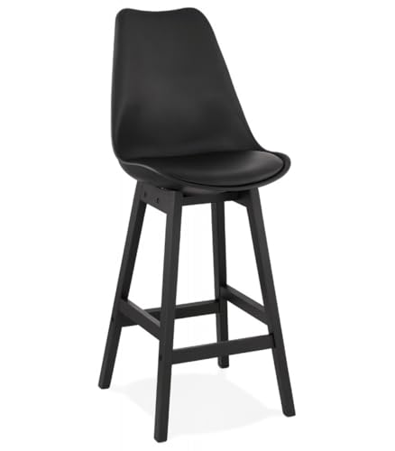 Hochwertiger Holz Hochstuhl mit Kunststoff Sitzfläche | Mittelhoher Snackhocker Camila Mini | Designer Küchenhocker mit Rückenlehne | Moderner Stil | 48x56x102 cm, Sitzhöhe 65 cm | Kadima Kollektion von KADIMA DESIGN