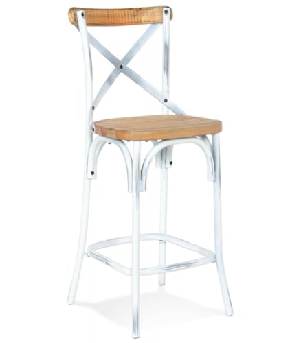 KADIMA DESIGN Holz Hochstuhl und Küchenhocker Cottage MINI | Barhocker mit Rückenlehne | Vintage Snackhocker für Küche | Skandinavischer Stil | 47x50x100 cm 65 cm Sitzhöhe | Nussbaum Weiss von KADIMA DESIGN