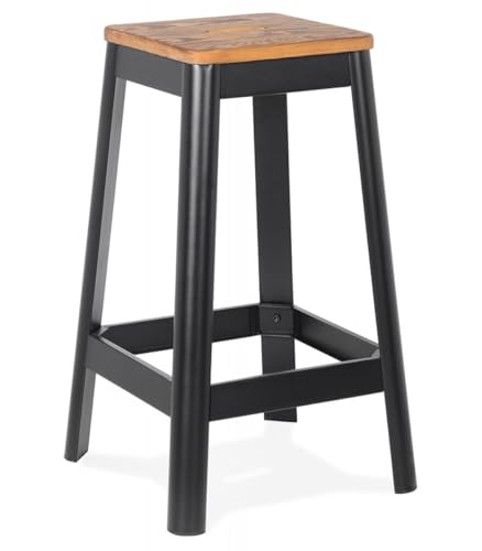 Hochstuhl Küchenhocker mit Kiefernholzsitz Metallbeine | Mittelhoher Snackhocker LIDYA für Esstisch | Barhocker im Industriestil | Schwarz Braun | 44x44x65 cm Sitzhöhe 65 cm | LIDYA MINI Kollektion von KADIMA DESIGN