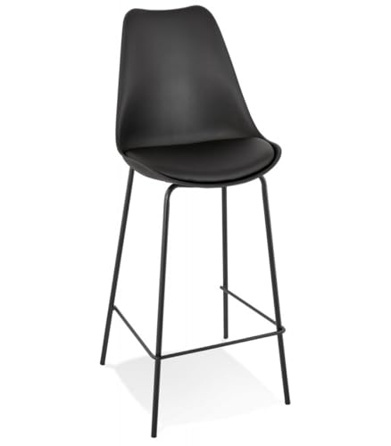 KADIMA DESIGN Mittelhoher Snackhocker aus Metall und Kunststoff | Küchenhocker mit gepolsterter Sitzfläche | Barstuhl mit Fußstütze | Modern Schwarz | 49x45x105 cm | Lemon Mini Kollektion von KADIMA DESIGN