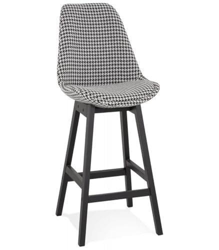 Hochstuhl Küchenhocker Holz Textilien | Mittelhoher Snackhocker Hahnentritt Stoff | Eleganter Barhocker Umhüllende Rückenlehne | Skandinavischer Stil | 48x56x103 cm Sitzhöhe 66 cm | Moriss Mini von KADIMA DESIGN