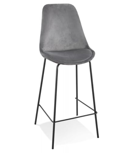 Mittelhoher Snackhocker aus Metall mit Samtbezug | Küchenhocker mit Fußstütze für Stehtische | Esszimmerhocker mit Rückenlehne | Industrieller Stil | 49x45x105 cm, Sitzhöhe 65 cm | SPARK MINI von KADIMA DESIGN