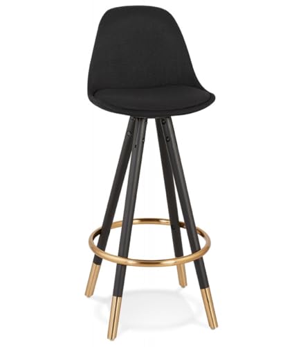 KADIMA DESIGN Hochstuhl und Küchenhocker aus Holz und Textilien | Vintage Snackhocker mit gepolstertem Sitz | Designerhocker mit goldenen Akzenten | Schwarz Vintage Stil | 41x41x87 cm GATO Mini von KADIMA DESIGN