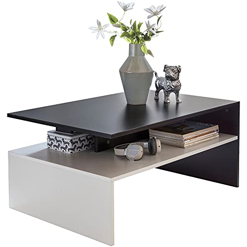 KADIMA DESIGN Moderner zweifarbiger Couchtisch in Schwarz und Weiß, 90x60 cm, Melaminharzbeschichtung von KADIMA DESIGN