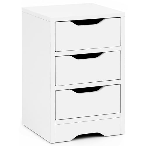 KADIMA DESIGN Nachtkonsole WL5.704 31x49x31 cm Weiß Matt mit 3 Schubladen | Weisse Nachtkommode mit Stauraum | Nachttisch Schlicht Modern | Nachtschränkchen Klein | Bettkommode von KADIMA DESIGN