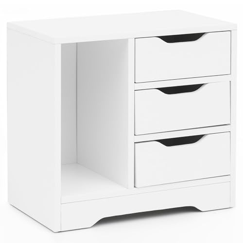 KADIMA DESIGN Nachtkonsole WL5.708 49x50x30 cm Weiß Matt 3 Schubladen 1 Ablagefach | Weisse Nachtkommode mit Stauraum | Nachttisch Schlicht Modern | Nachtschränkchen Klein | von KADIMA DESIGN