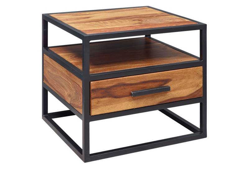 KADIMA DESIGN Nachttisch Nachtkonsole 50 x 45 x 45 cm Massivholz Metall Schwarz, Industrie Stil (Nachtkommode Bett, Nachtschrank Nachtkasten Braun), Nachttisch, Nachtkästchen mit Schublade Industrial Design, Industrie von KADIMA DESIGN