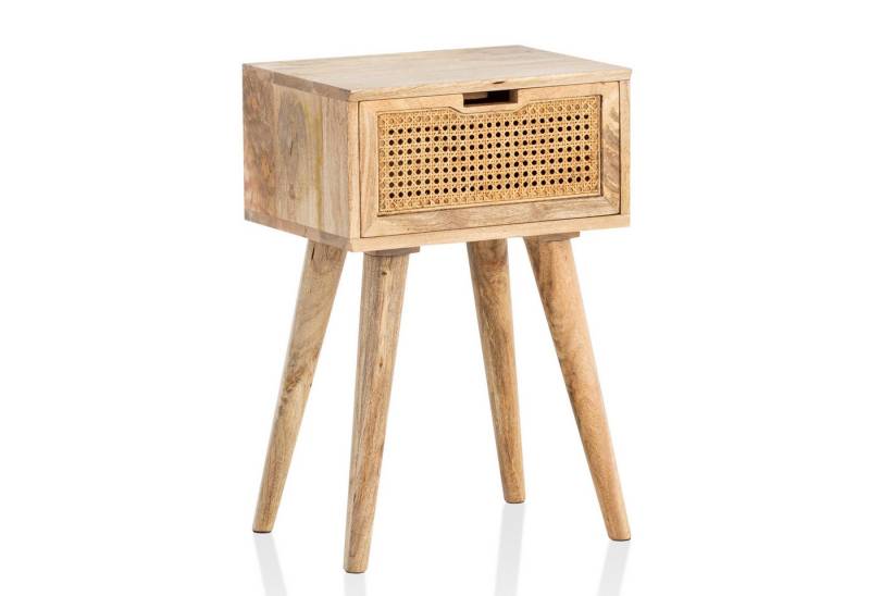 KADIMA DESIGN Nachttisch Nachtkonsole Mango Massivholz / Rattan 40x60x30 cm Nachttisch Braun (Nachtkästchen mit Stauraum), Nachtkommode Boxspringbett mit Schublade Wiener Geflecht von KADIMA DESIGN