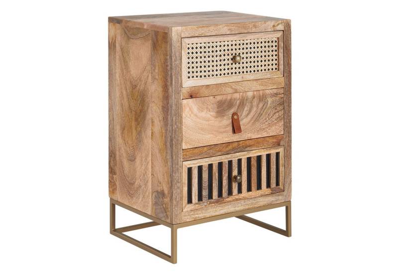 KADIMA DESIGN Nachttisch Nachttisch Mango Massivholz / Metall 40x60x30 cm Nachtschrank (Wiener Geflecht mit Stauraum), Boxspringbett, Design Nachtkonsole mit 3 Schubladen, Nachtkommode von KADIMA DESIGN