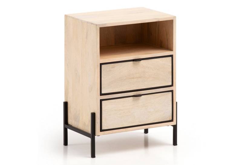 KADIMA DESIGN Nachttisch Nachttisch Mango Massivholz / Metall 43x60x30 cm Nachtschrank (Nachtkommode mit Stauraum & Metallgestell), Boxspringbett, Design Nachtkonsole Braun mit 2 Schubladen von KADIMA DESIGN
