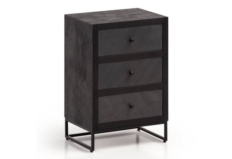 KADIMA DESIGN Nachttisch Nachttisch Mango Massivholz / Steinoptik 40x60x30 cm Nachtschrank (Nachtkommode mit Stauraum & Metallgestell), Boxspringbett, Design Nachtkonsole Schwarz mit 3 Schubladen von KADIMA DESIGN