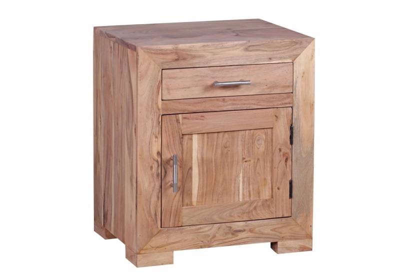 Wohnling Nachttisch Nachttisch MUMBAI Massivholz Akazie Design Nachtkommode 60 cm mit (Schublade und Tür Nachtschrank für), Schublade und Tür Nachtschrank für von Wohnling
