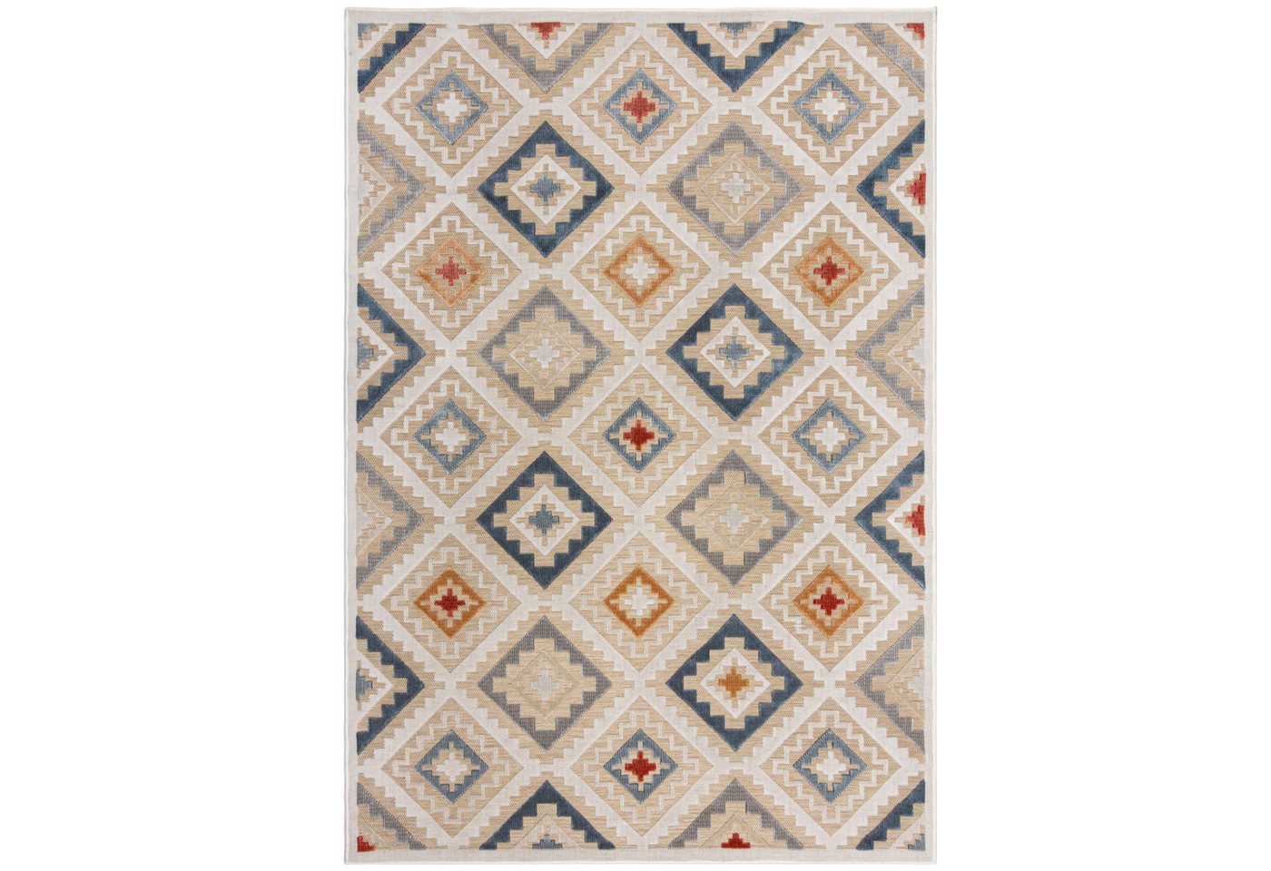 KADIMA DESIGN Outdoorteppich Boho Orientalisch Küche Balkon Outdoor Teppich Rechteckig 120x170, Rechteckig, Höhe: 4 mm, Natur-Multicolor, 100% Polypropylen, Kurzflor, Flordichte 1 300 g/m² von KADIMA DESIGN