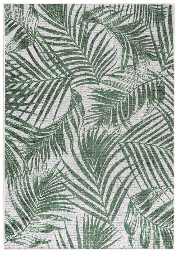 KADIMA DESIGN Outdoorteppich Flachgewebe Palmen-Dessin Handwäsche Terrasse Teppich Outdoor, Rechteckig, Höhe: 3 mm, Rücken aus Polypropylen, Gekettelt, 86900 Points/m2, 120x170cm von KADIMA DESIGN