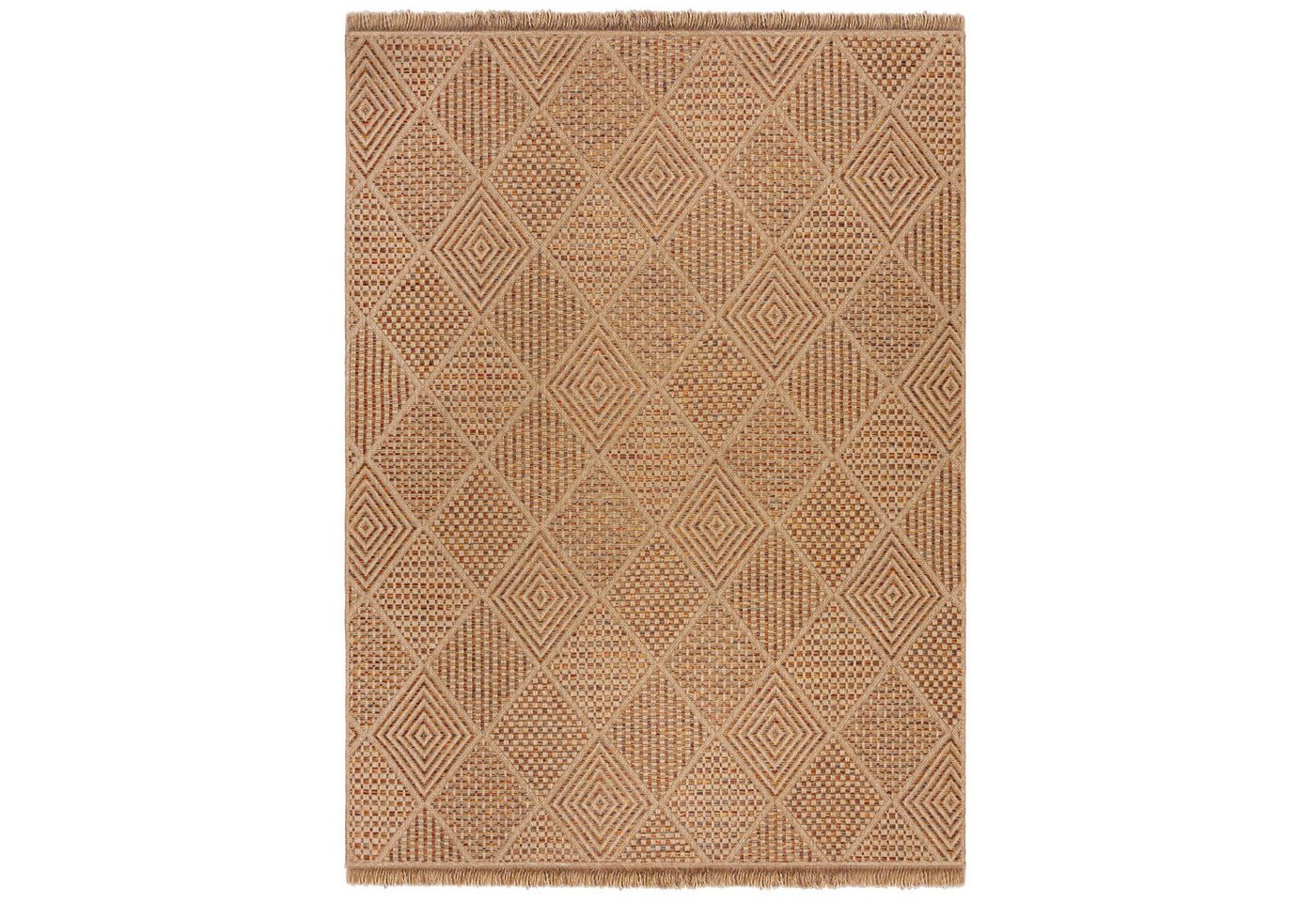 KADIMA DESIGN Outdoorteppich Rauten Natural Balkon schmutzabweisend Outdoor Teppich 120x170, Rechteckig, Höhe: 0 mm, Natur-Terrakotta, 100% Polypropylen, Flachgewebe von KADIMA DESIGN