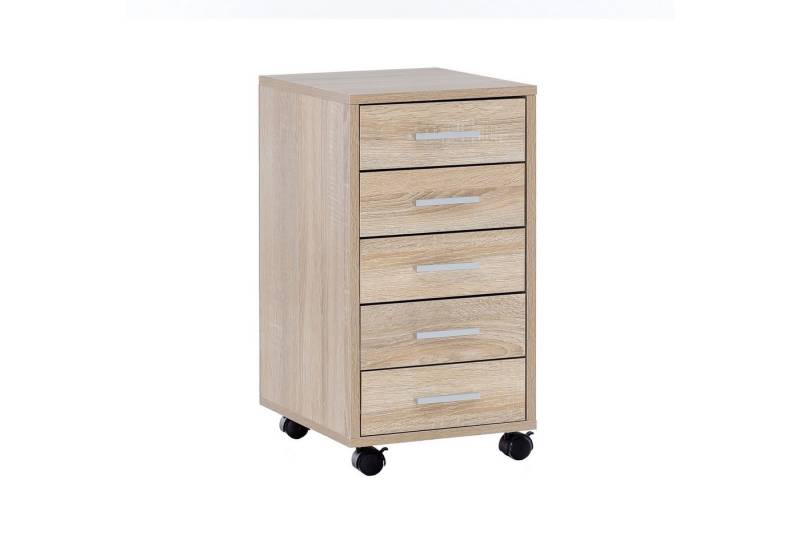 KADIMA DESIGN Rollcontainer Rollcontainer Sonoma 33 x 63 x 38 cm Holz Schubladenschrank, (klein Standcontainer schmal, Schreibtischcontainer mit Rollen), Schreibtisch, Büro Schrank mit 5 Schubladen, Container Rollschrank von KADIMA DESIGN