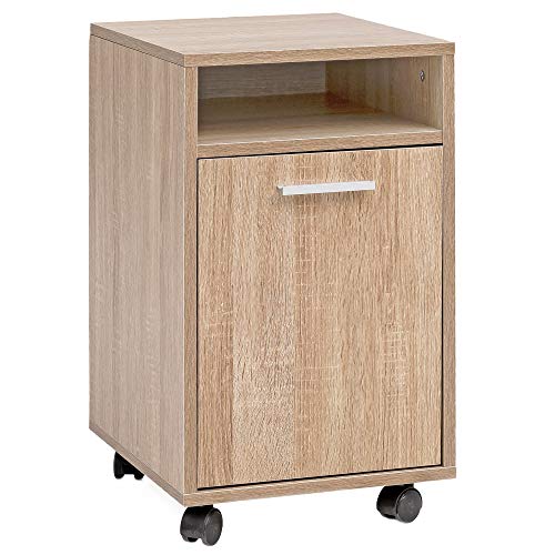 KADIMA DESIGN Rollcontainer OSSOLA: Weiß/Sonoma, 2 Türfächer, Ablagefach, Rollen mit Bremsen, Melaminharz-Beschichtung, einfacher Aufbau Farbe: Beige von KADIMA DESIGN