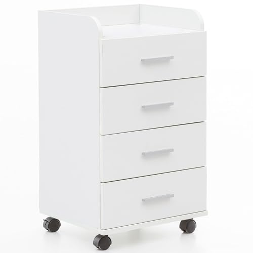 KADIMA DESIGN Rollcontainer WL5.748 40 x 70,5 x 33 cm Weiß | Schreibtisch-Container Rollschrank 4 Schubladen | Moderner Schubladencontainer mit Rollen | Standcontainer Bürocontainer von KADIMA DESIGN