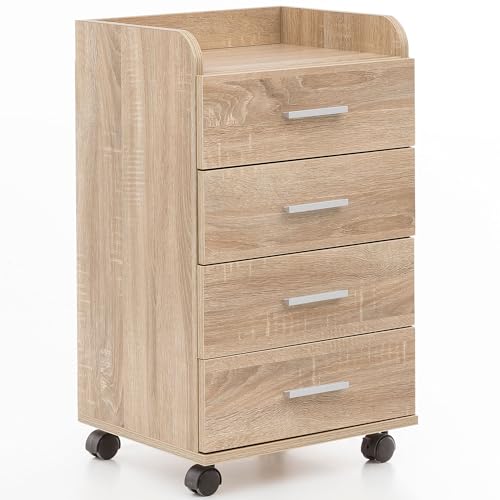 KADIMA DESIGN Rollcontainer WL5.749 40x70,5x33cm Sonoma | Schreibtisch-Container Rollschrank 4 Schubladen | Moderner Schubladencontainer mit Rollen | Standcontainer Bürocontainer von KADIMA DESIGN