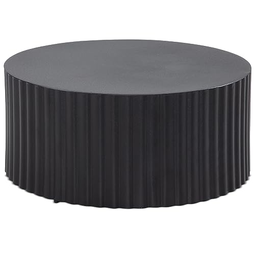 KADIMA DESIGN Runder Sofatisch mit Wellen-Muster, Couchtisch Metall Schwarz 67x67x31 cm von KADIMA DESIGN