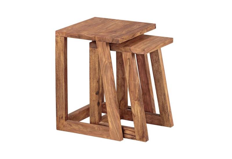KADIMA DESIGN Satztisch 2er Set MUMBAI Beistelltisch Massivholz Design Wohnzimmer Couchtisch, Wohnzimmer-Tisch eckig Nachttisch Satztisch Landhaus-Stil von KADIMA DESIGN