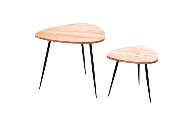 KADIMA DESIGN Satztisch 2er Set Satztisch Akazie Massivholz / Metall Couchtisch Klein (Wohnzimmertisch Tisch Metallgestell), Design Beistelltisch Set Zwei Holz-Tische von KADIMA DESIGN