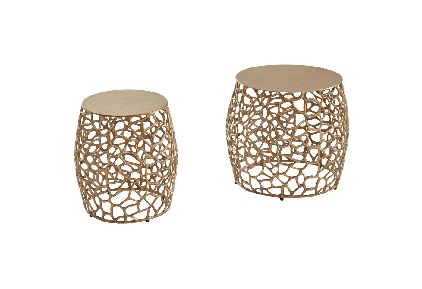 KADIMA DESIGN Satztisch Beistelltisch 2er Set Aluminium Gold Design Satztisch Metall Rund (Sofatisch 2-teilig Wohnzimmer), Wohnzimmertisch Couchtisch Ast-Struktur Modern von KADIMA DESIGN