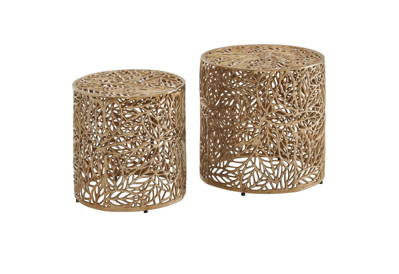 KADIMA DESIGN Satztisch Beistelltisch 2er Set Aluminium Gold Design Satztisch Metall Rund (Sofatisch 2-teilig Wohnzimmer Floristisch), Wohnzimmertisch Couchtisch Blumen-Muster Modern von KADIMA DESIGN