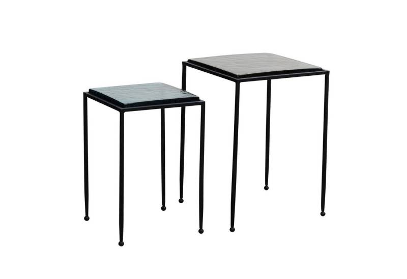 KADIMA DESIGN Satztisch Beistelltisch 2er Set Blau Schwarz Design Satztisch Glas Metall (Sofatisch 2-teilig abnehmbare Tischplatte), Eckig, Wohnzimmertisch Modern, Ausgefallener Couchtisch Quadratisch von KADIMA DESIGN