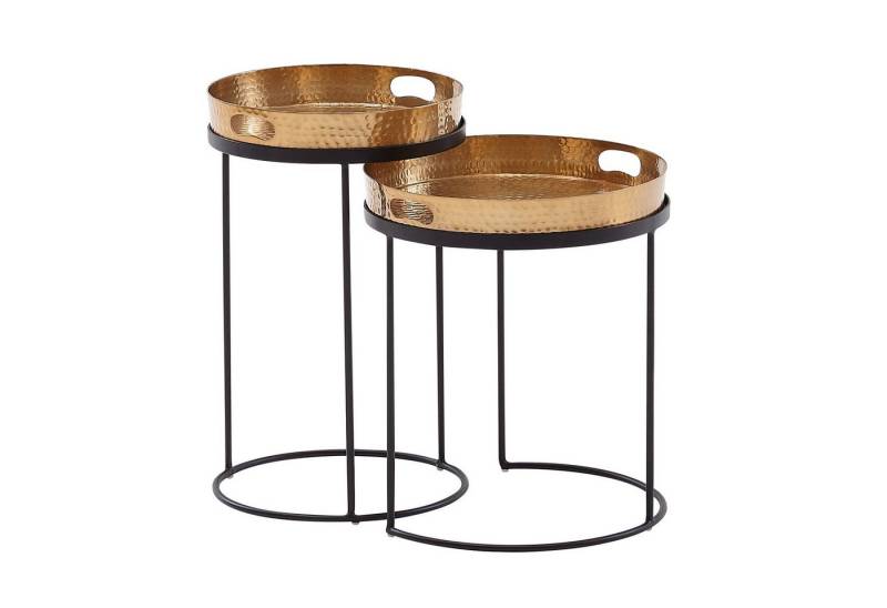 KADIMA DESIGN Satztisch Beistelltisch 2er Set Gold / Schwarz Metall Hammerschlag Satztisch (Modern, Runder Sofatisch), Rund, Couchtisch abnehmbares Tablett, Tabletttisch Sofa 2 teilig von KADIMA DESIGN