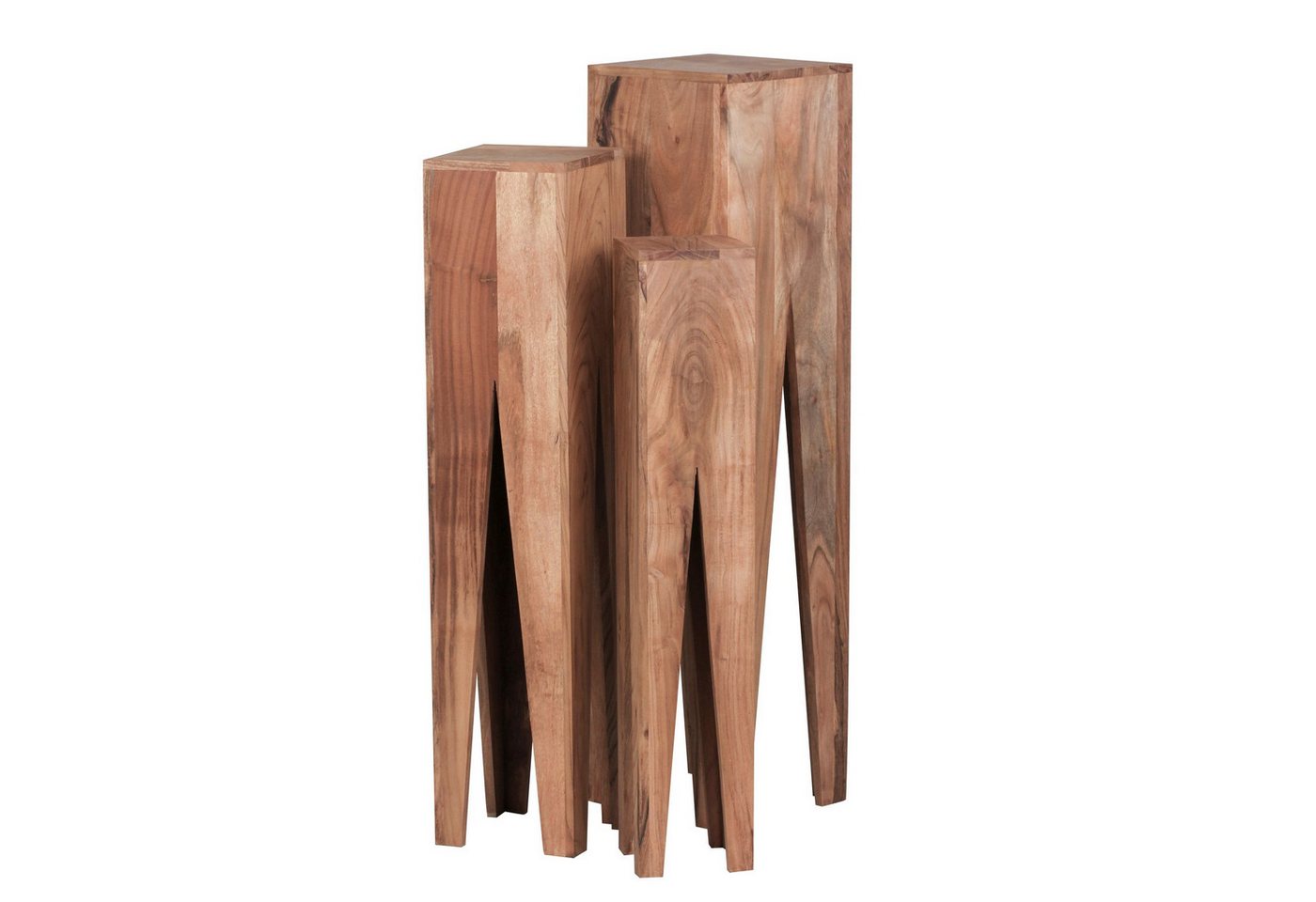 KADIMA DESIGN Satztisch Beistelltisch 3er Set Akazie Massivholz Satztisch Quadratisch Modern, (Wohnzimmer, Pflanzenhocker Blumenhocker Dekosäule), Säulentisch Pflanzentisch 3-teilig, Blumenständer Blumentisch von KADIMA DESIGN