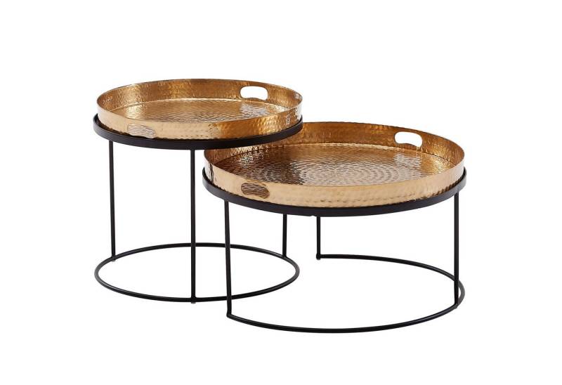 KADIMA DESIGN Satztisch Couchtisch 2er Set Gold / Schwarz Metall Hammerschlag Satztisch Rund, (Runder Beistelltisch), Sofatisch abnehmbares Tablett, Tabletttisch Sofa 2 teilig Modern von KADIMA DESIGN
